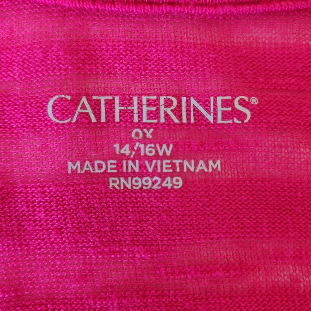 Catherines Womens Open Cardigan Lightweight Sweater Shaw Hot Pink Sheer 0X - Picture 4 of 10